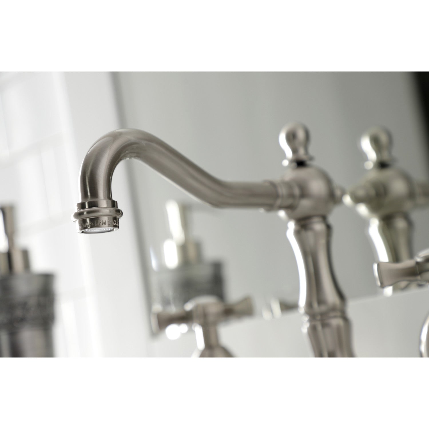 Kingston Heirloom KS1978NX - Hamilton Two-Handle 3-Hole Deck Mount Widespread Bathroom Faucet with Brass Pop-Up, Brushed Nickel — thumbnail 3